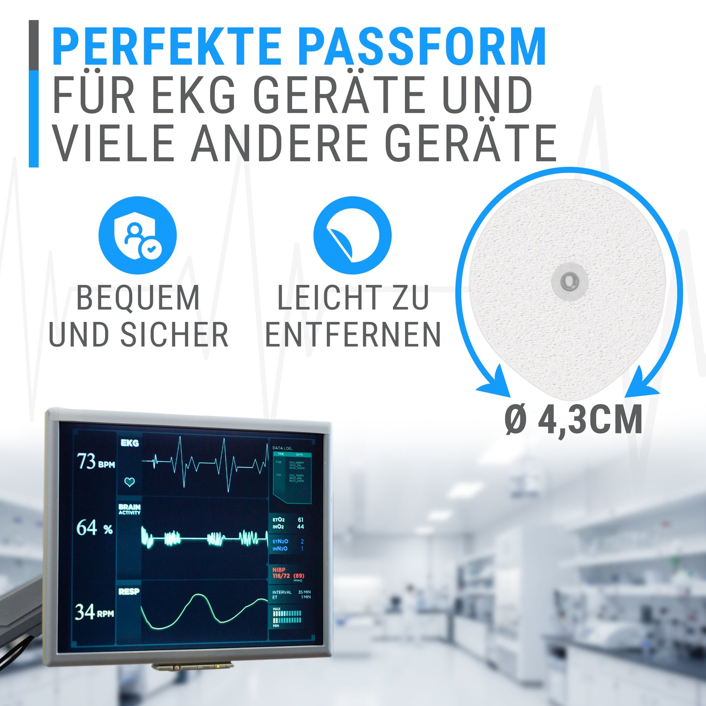EKG Elektroden Pads – Hochwertige Festgel Klebeelektroden – Durchmesser ca. 43 mm, 50 Stück