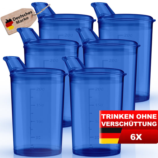 6x Schnabelbecher mit Deckel 250ml  Blau - 6x Becher mit 6x Deckeln Öffnung 12 x 10 mm