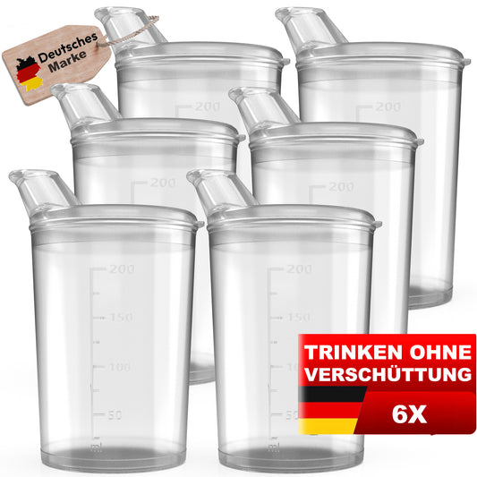 6x Schnabelbecher mit Deckel 250ml - 6x Becher mit 6x Deckeln Öffnung 12 x 10 mm