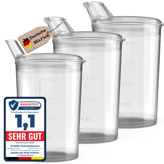 3x Schnabelbecher mit Deckel 250ml transparent -3x Becher mit 3x Deckeln (2x mit Öffnung 12 x 10 mm u. 1 x mit Öffnung 4 x 4 mm)