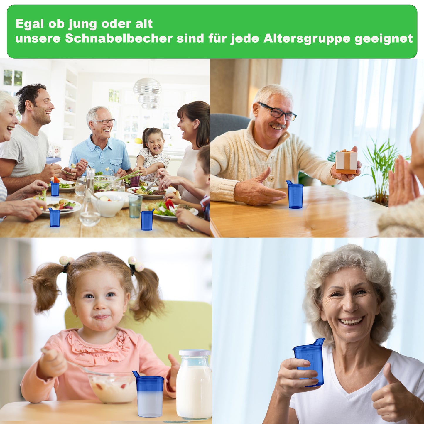3x Schnabelbecher mit Deckel 250ml Blau - 3x Becher mit 3x Deckeln (2x mit Öffnung 12 x 10 mm u. 1 x mit Öffnung 4 x 4 mm)