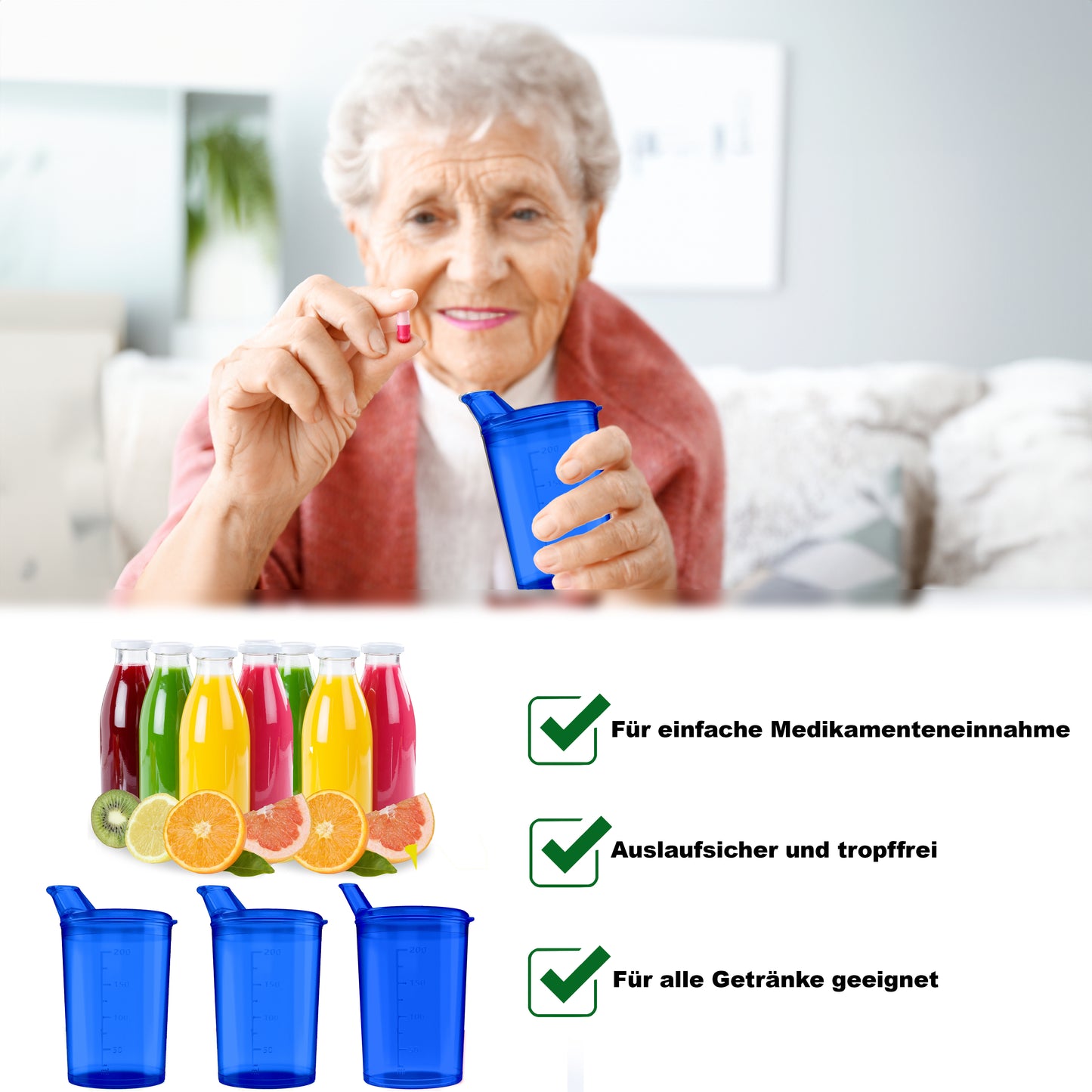 3x Schnabelbecher mit Deckel 250ml Blau - 3x Becher mit 3x Deckeln (2x mit Öffnung 12 x 10 mm u. 1 x mit Öffnung 4 x 4 mm)
