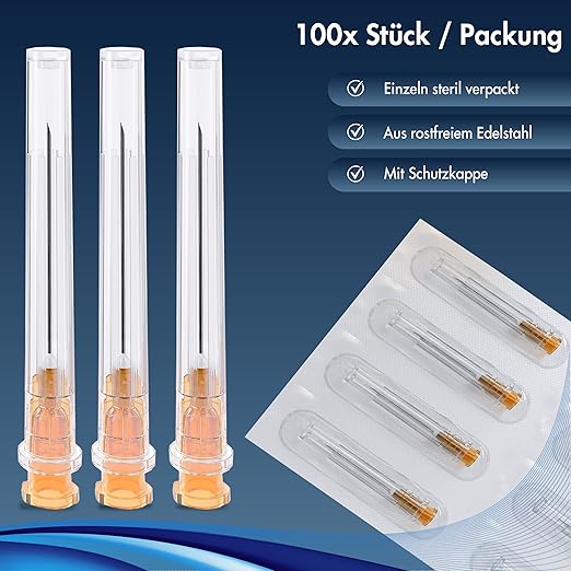 Kanülen 100 Stück 25G x 1" (0,5 mm x 25 mm) einzeln verpackt