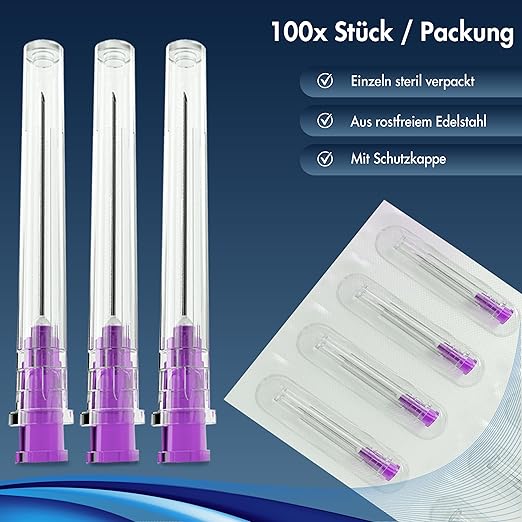 Kanülen 100 Stück 24G x 1" (0,55 mm x 25 mm) einzeln verpackt