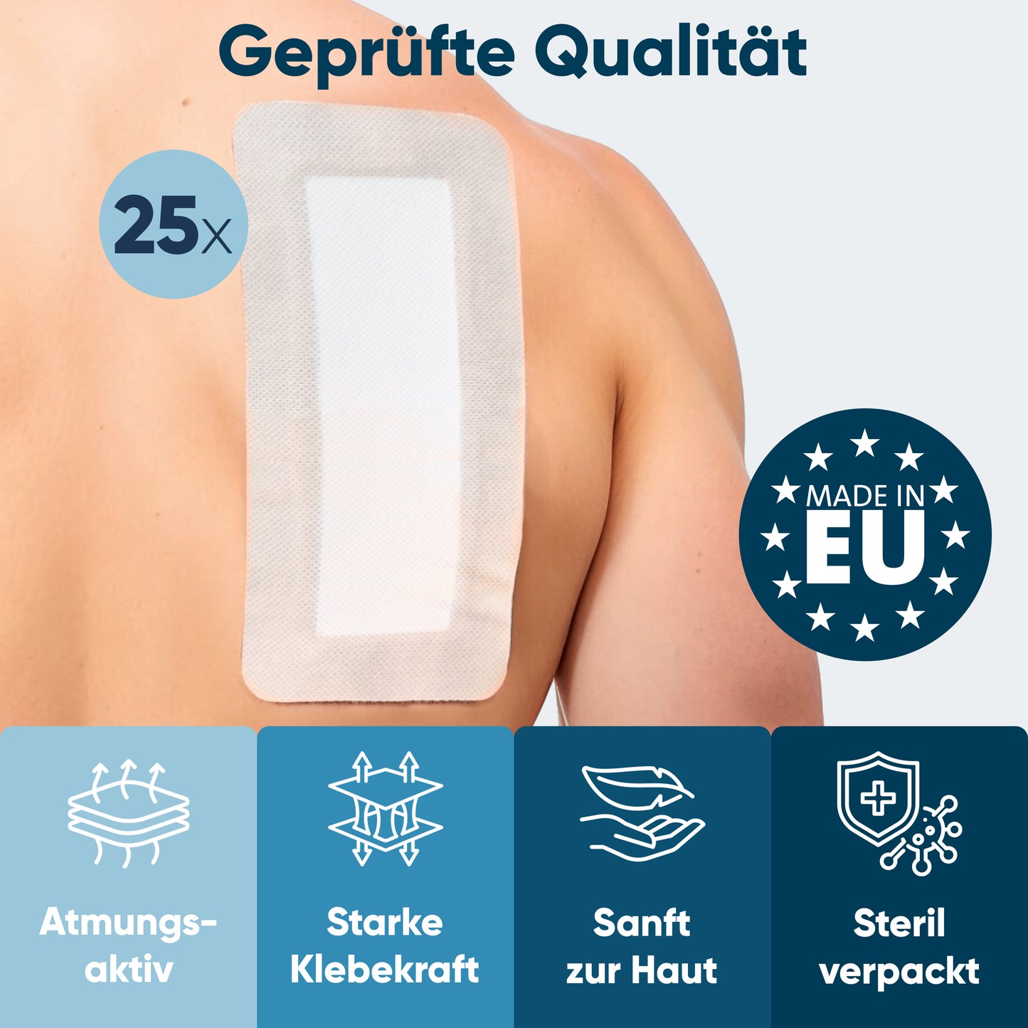 MedTreu Wundpflaster steril 10x25 cm – 25 Stück einzeln verpackt