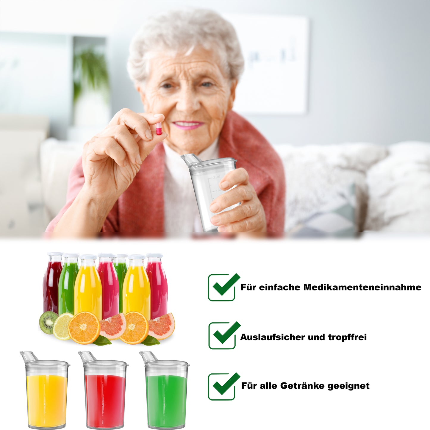 3x Schnabelbecher mit Deckel 250ml transparent -3x Becher mit 3x Deckeln (2x mit Öffnung 12 x 10 mm u. 1 x mit Öffnung 4 x 4 mm)