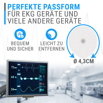 EKG Elektroden Pads – Hochwertige Festgel Klebeelektroden – Durchmesser ca. 43 mm, 50 Stück