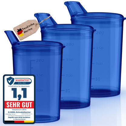 3x Schnabelbecher mit Deckel 250ml Blau - 3x Becher mit 3x Deckeln (2x mit Öffnung 12 x 10 mm u. 1 x mit Öffnung 4 x 4 mm)