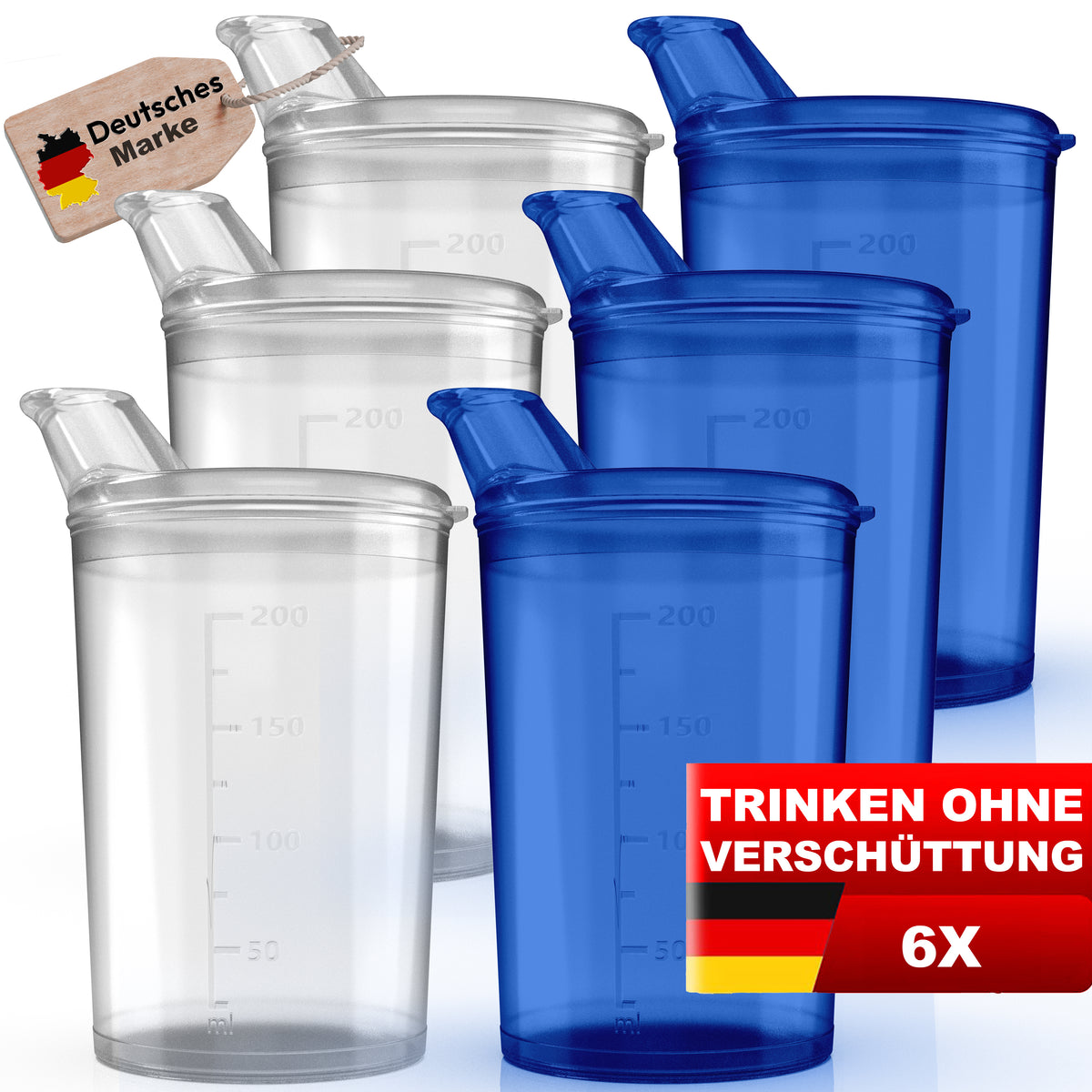 Schnabelbecher transparent und blau Mix