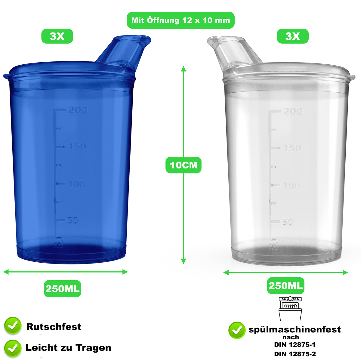 Schnabelbecher transparent und blau Mix