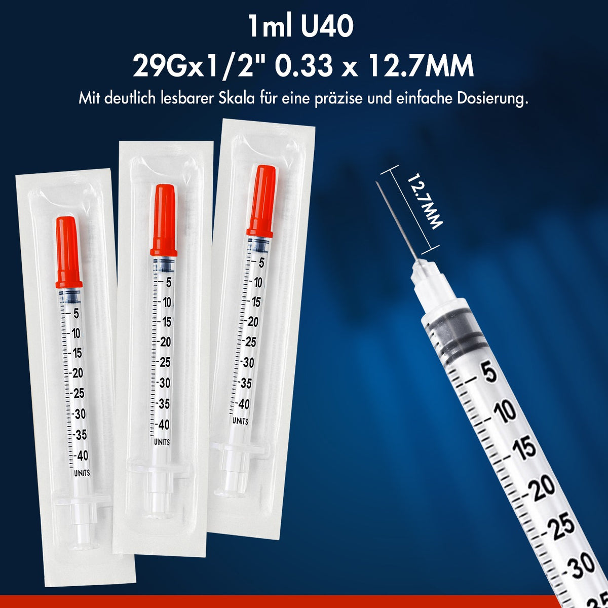 Insulinspritzen 100 Stück 1ml U40 29Gx1/2 (0,33 x 12,7mm)
