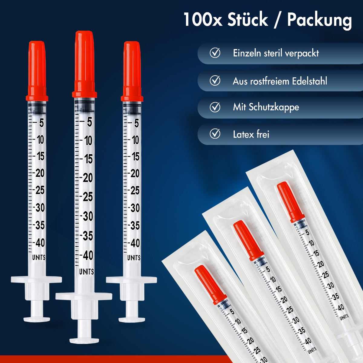 Insulinspritzen 100 Stück 1ml U40 29Gx1/2 (0,33 x 12,7mm)